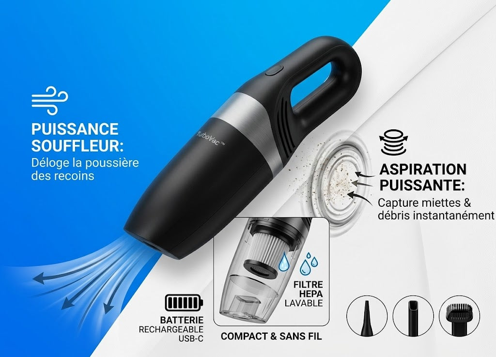 TurboVacGo aspirateur souffleur portable - caractéristiques